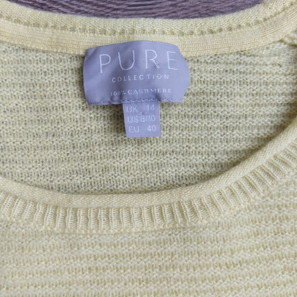 Pure Collection Cashmere lightweight Butter yellow ribbed knit sweater. Size 10 - Picture 3 of 5